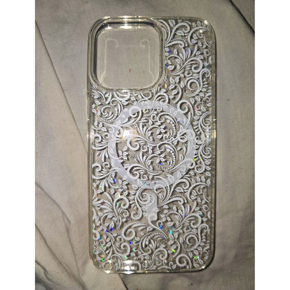 Clear Magnetic MagSafe Ring Fitted Phone Case Glitter Floral Pattern Plastic